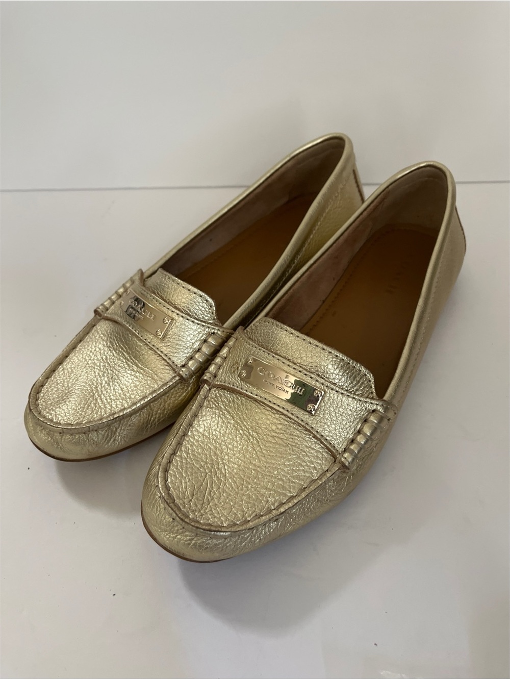 Coach Gold Metallic Loafers Women’s Size 8